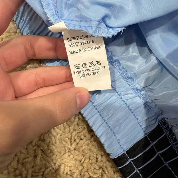 Sky Blue Women's Athletic Shorts with Black Stripes - Picture 5 of 5